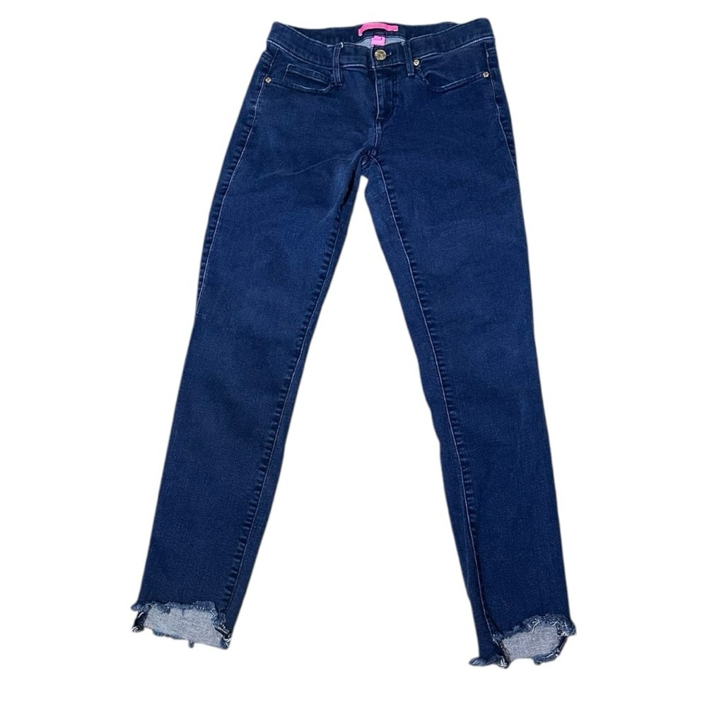 Lilly Pulitzer Dark Blue Stretchy Skinny Cropped Jeans w/Distressed Hem Size 4